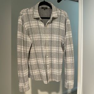Vince Regular Fit Plaid Slub Cotton and Linen Button-Up Shirt Size Small